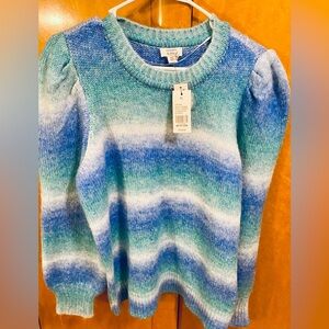 Crown & Ivy Women's Blue and Green Striped Sweater